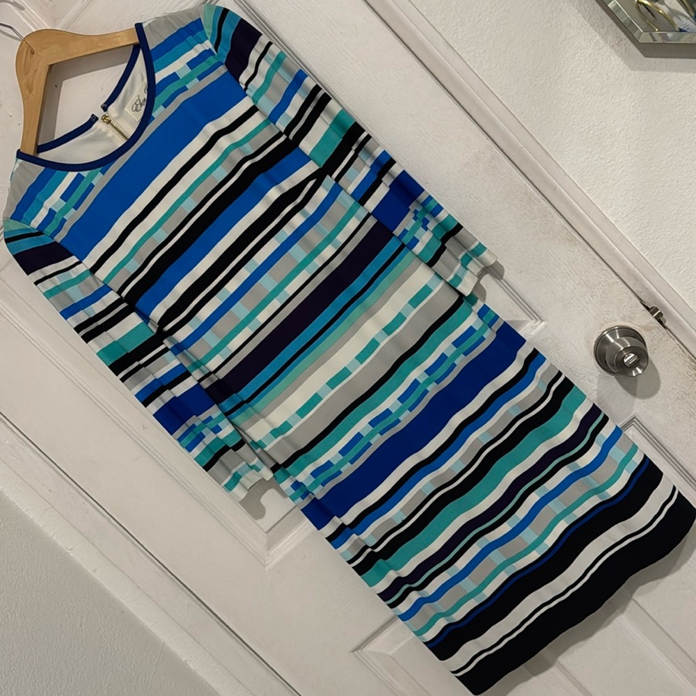 Brand new with the tags Navy blue and white Stripes Dress   3/4 Sleeves Size S